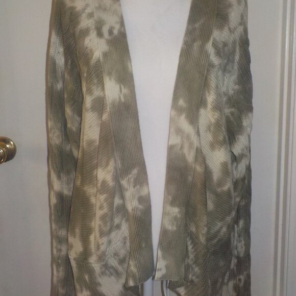 GILDED INTENT SIZE SMALL GREEN AND CREAM TIE-DYE OPEN FRONT CARDIGAN SWEATER - Picture 4 of 11